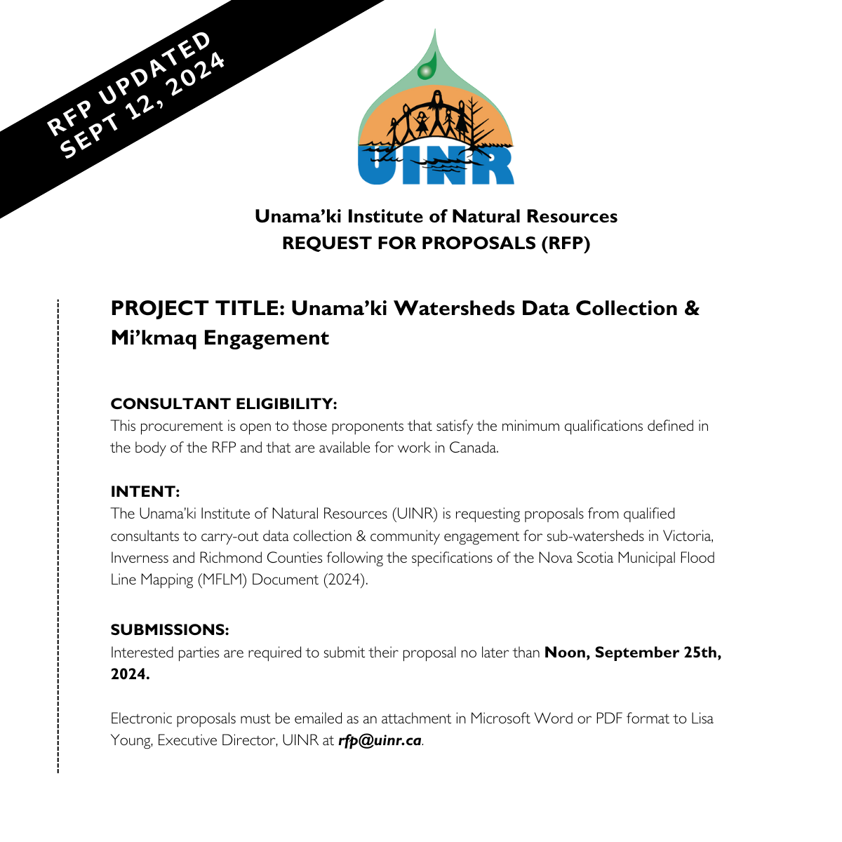 RFP: Unama’ki Watershed Data Collection & Mi’kmaq Engagement (Revised Sept 12, 2024)